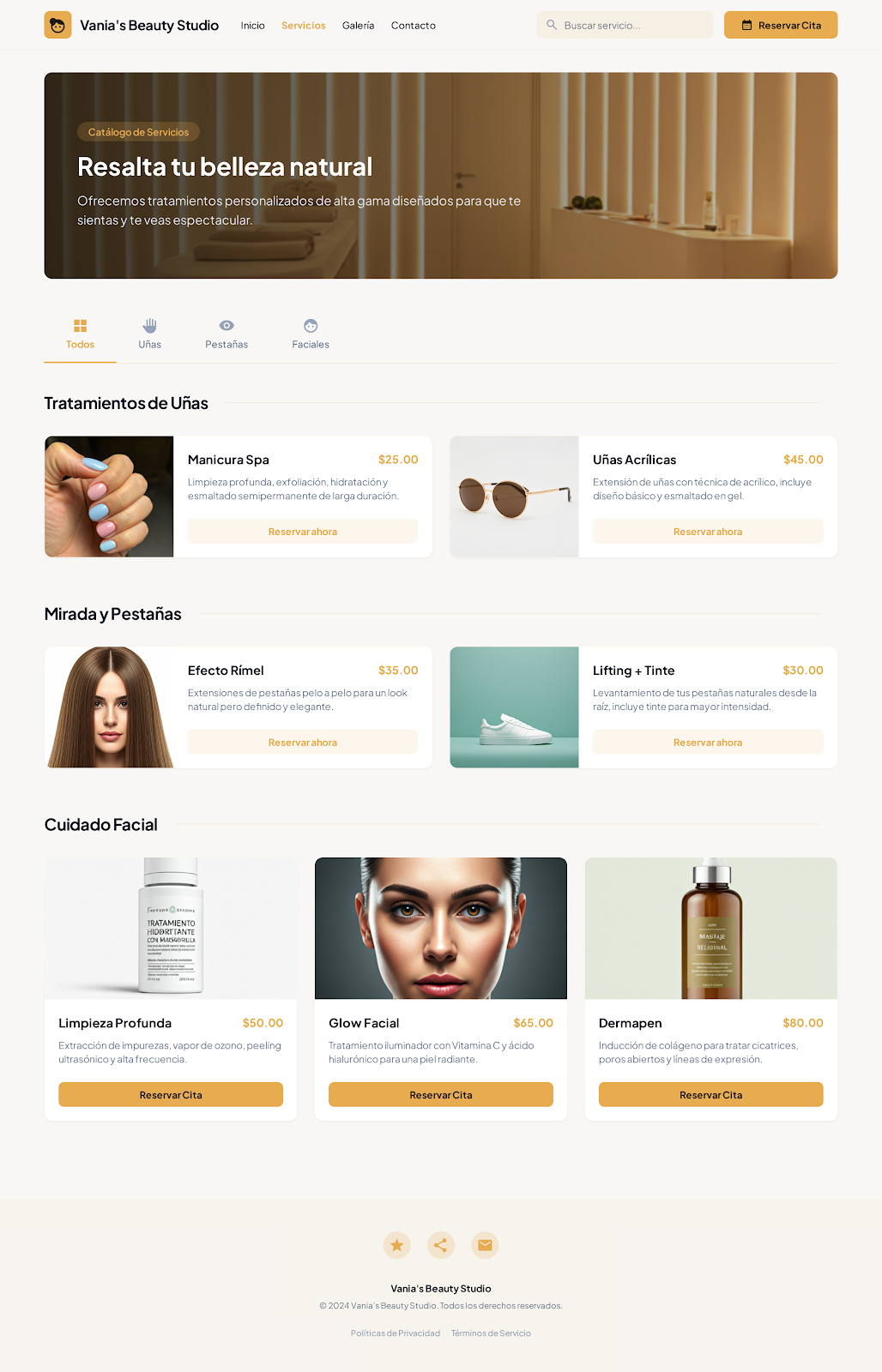 Vista de servicios de KaigelERP